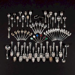 Sterling Souvenir Spoons and Demitasse Spoons, Plus, Lot of Sixty-Nine
