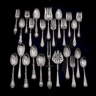 American Sterling Serving Forks and Tablespoons, Lot of Twenty-Four