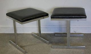 Pair of Midcentury Stools with Chrome T Bases.