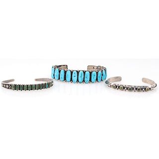 Navajo Silver and Turquoise Cuff Bracelets