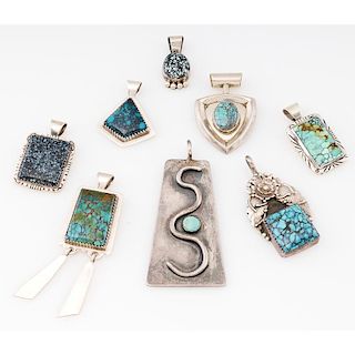 Southwestern and Navajo Silver Pendants Set with a Singular Turquoise; from the Estate of Lorraine Abell (New Jersey, 1929-20