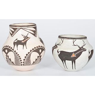 Lucy Lewis (Acoma, 1890-1992) Deer with Heart-Line Pottery Jar PLUS Rose Chino Garcia (Acoma, 1958-2000) Pottery Jar