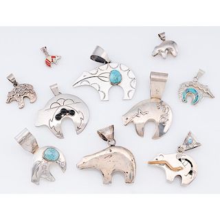 Variety of Sterling Silver Bear Pendants; from the Estate of Lorraine Abell (New Jersey, 1929-2015)