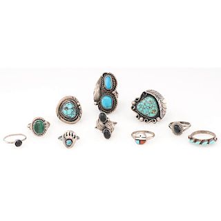 Southwestern Style Silver Rings with Inlay, Sizes 3-4; from the Estate of Lorraine Abell (New Jersey, 1929-2015)