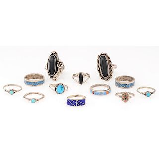 Southwestern Style Silver Rings with Inlay, Sizes 5-6; from the Estate of Lorraine Abell (New Jersey, 1929-2015)