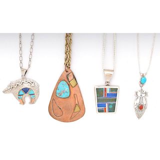 Southwestern Pendant Necklaces with Stone Inlay; from the Estate of Lorraine Abell (New Jersey, 1929-2015)