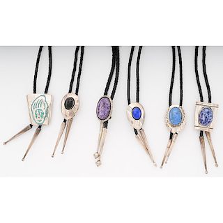 Southwestern Inlaid Silver Bolo Ties; from the Estate of Lorraine Abell (New Jersey, 1929-2015)