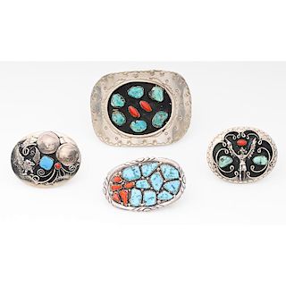 Silver, Turquoise and Coral Belt Buckles; from the Estate of Lorraine Abell (New Jersey, 1929-2015)