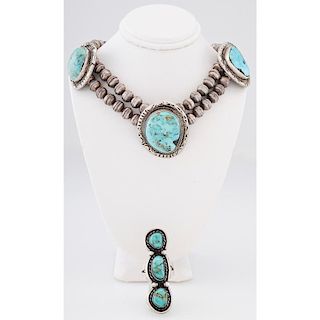 Navajo Silver and Turquoise Choker PLUS Ring