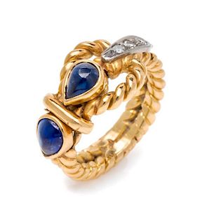 A Bicolor Gold, Sapphire and Diamond Ring, 4.30 dwts.