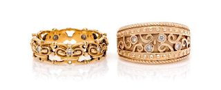 A Collection of 14 Karat Yellow Gold Diamond Rings, 7.90 dwts.
