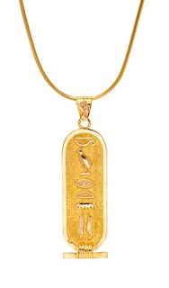 An 18 Karat Yellow Gold Egyptian Cartouche Pendant, 8.40 dwts.
