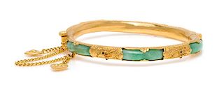 A High Karat Gold and Jade Bangle Bracelet, 22.00 dwts