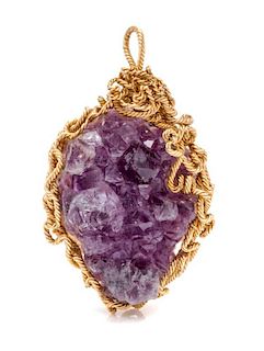 A Yellow Gold and Amethyst Pendant, 34.40 dwts.