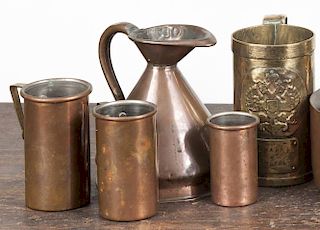 Collection of brass and copper kitchen articles, 19th/20th c., tallest - 5 1/2".