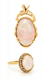 A Collection of 14 Karat Yellow Gold and Opal Jewelry, 7.10 dwts.