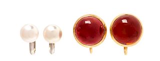 A Collection of Gold and Gemstone Earclips, 6.60 dwts.