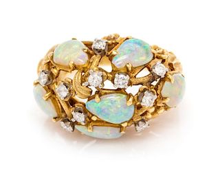 A Yellow Gold, Opal and Diamond Ring, 8.80 dwts.