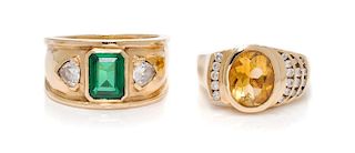 A Collection of 14 Karat Yellow Gold, Gemstone and Cubic Zirconia Rings, 18.20 dwts.
