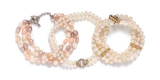 A Collection of Cultured Pearl Bracelets, 40.70 dwts.