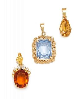 A Collection of Yellow Gold and Multigem Pendants, 7.80 dwts.