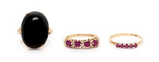 A Collection of Yellow Gold and Gemstone Rings, 5.70 dwts.