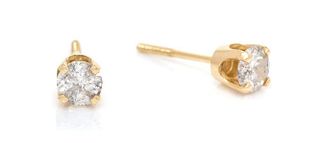 A Pair of 14 Karat Yellow Gold and Diamond Stud Earrings, 0.50 dwts.