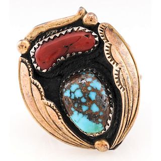 Loren Begay (American, b.1969) Turquoise and Coral Ring