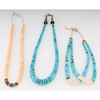 Pueblo Style Rolled Turquoise Necklaces PLUS Heishe Bead Necklace
