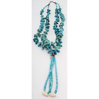 Pueblo Style Turquoise Necklace with Two Joclas