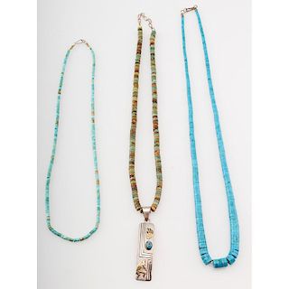 Southwestern Single Strand Turquoise Necklaces; from the Estate of Lorraine Abell (New Jersey, 1929-2015)