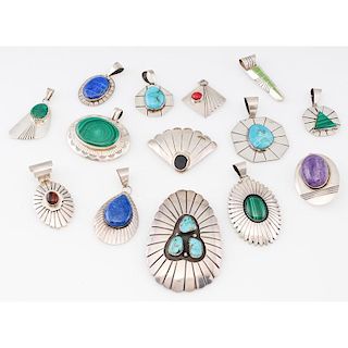 Southwestern Silver Pendants and Pins with Inlaid Stones