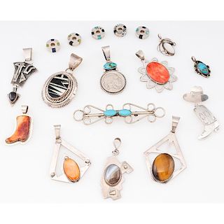 Southwestern Silver Pendants, Pins and Beads; from the Estate of Lorraine Abell (New Jersey, 1929-2015)