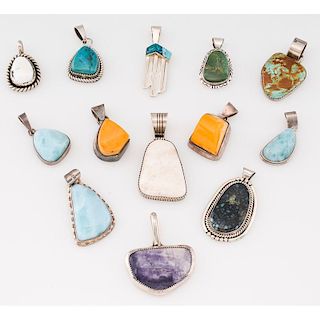 Southwestern Silver Pendants Inlaid with Assorted Stones; from the Estate of Lorraine Abell (New Jersey, 1929-2015)
