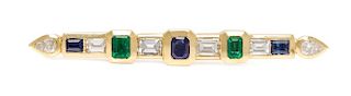 A Yellow Gold, Sapphire, Emerald and Diamond Hair Barrette, 8.20 dwts.