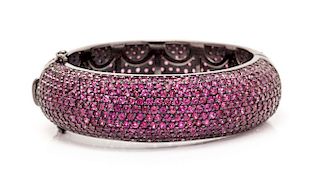 A Black Rhodium Sterling Silver and Pink Sapphire Bangle Bracelet, Samaya, 59.40 dwts.