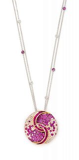 An 18 Karat Bicolor Gold, Ruby, Pink Sapphire and Diamond Pendant Necklace, 15.70 dwts.