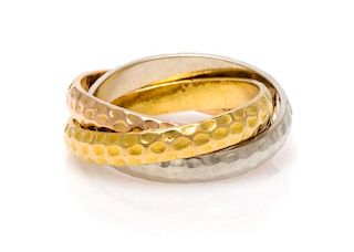 An 18 Karat Tricolor Gold Trinity Ring, Cartier, 3.80 dwts.