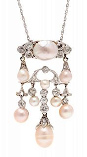 A Platinum, Pearl and Diamond Brooch/Pendant, 8.20 dwts.