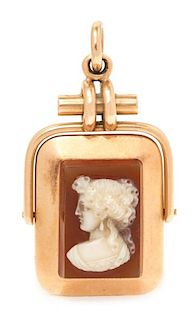 A Victorian Rose Gold, Agate Cameo and Sardonyx Fob Locket, 13.70 dwts.