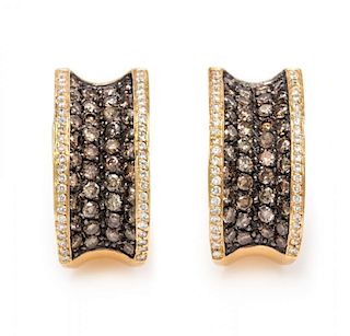 A Pair of 18 Karat Yellow Gold, Colored Diamond and Diamond Earclips, ZYDO, 9.90 dwts.