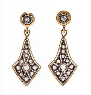 A Pair of Silver Topped Gold and Diamond Pendant Earrings, 5.30 dwts.