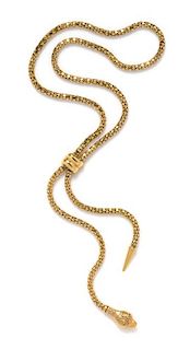 A 14 Karat Yellow Gold Serpent Motif Lariat Necklace, Balestra, 20.40 dwts.