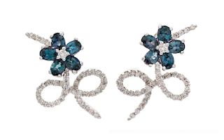 Pair of 18 Karat White Gold, Alexandrite and Diamond Floral Motif Earclips, Mark Henry, 4.40 dwts.