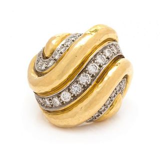An 18 Karat Yellow Gold, Platinum and Diamond Ring, Andrew Clunn, 14.50 dwts.
