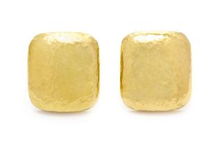 A Pair of 18 Karat Yellow Gold Earclips, Italian, 9.30 dwts.