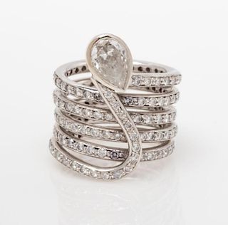 A White Gold and Diamond Multirow Band, 6.20 dwts.