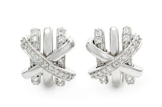 A Pair of 18 Karat White Gold and Diamond Earclips, Jose Hess, 10.00 dwts.