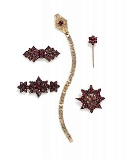 A Collection of Victorian Gilt Silver Bohemian Garnet Jewelry, 11.00 dwts.