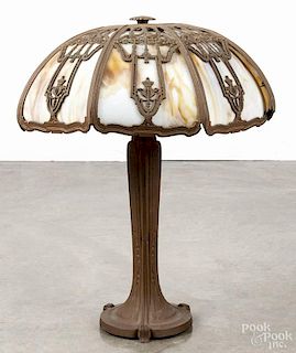 Slag glass table lamp, early 20th c., 23'' h.